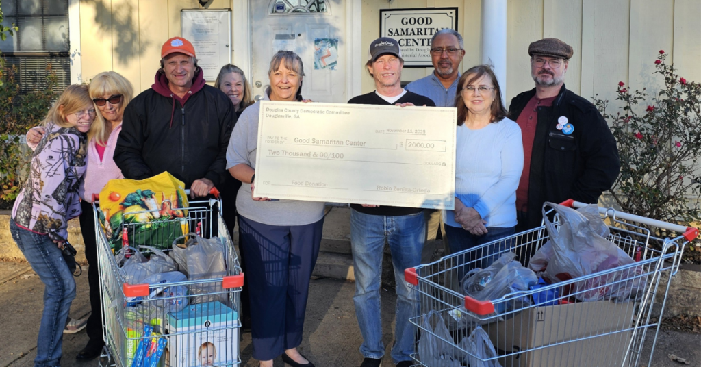 Members of the Douglas County Democratic Committee presenting check to Douglasville's Good Samaritan Center
